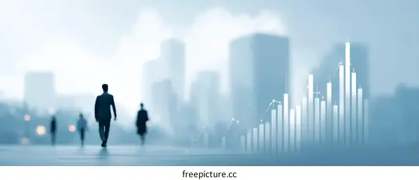 Business People Walking in City with Growth Chart