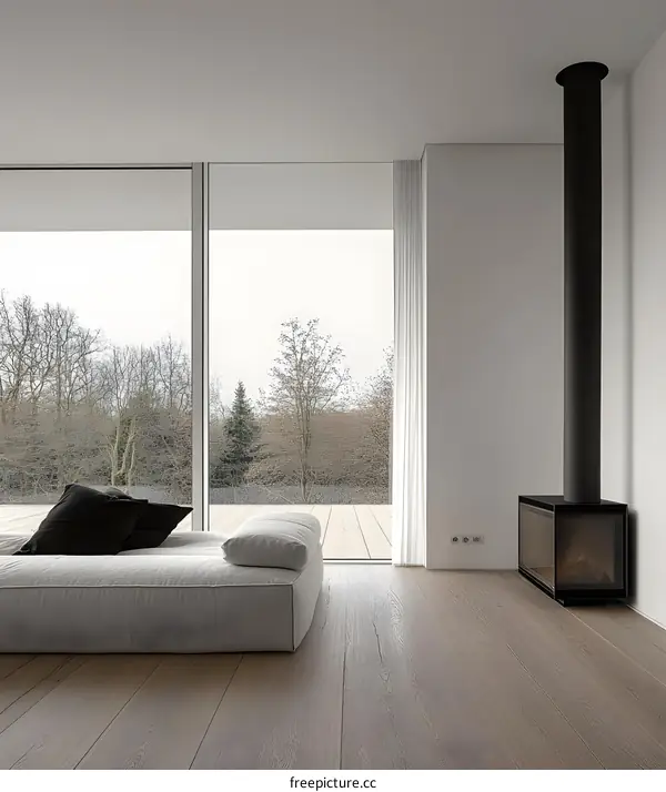 Modern Minimalist Living Room Interior Design With Large Windows