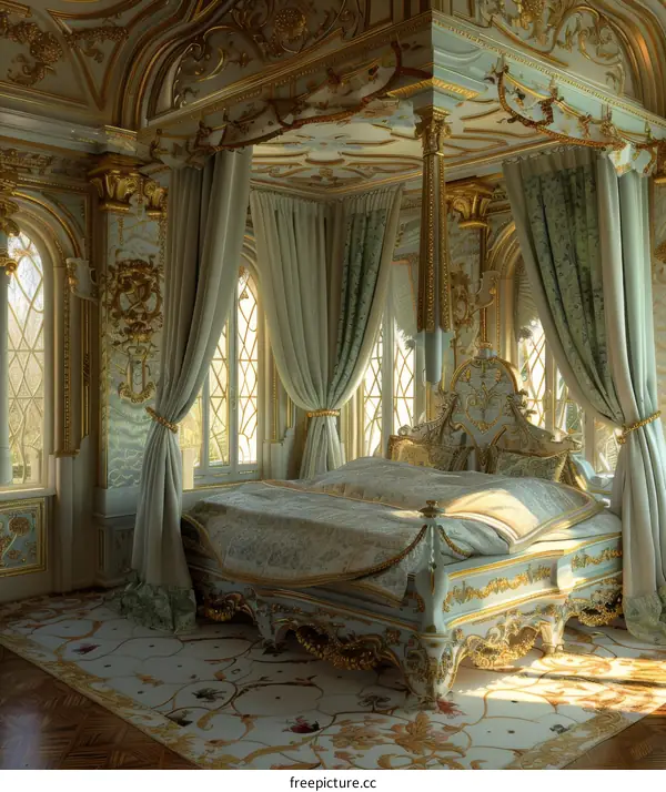 Opulent Rococo Bedroom with Exquisitely Detailed Canopies