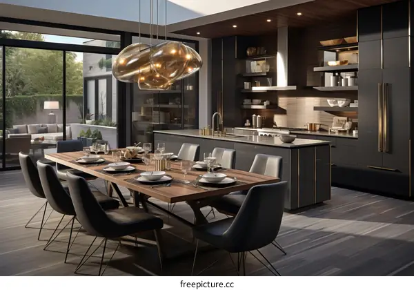 Modern Luxury Dining Room with Floor-to-Ceiling Windows