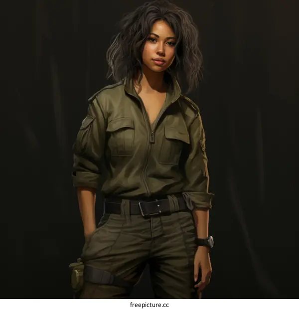 Illustration of a Young Woman in Combat Uniform