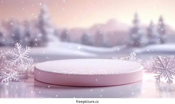 Pink Winter Display Podium with Snowflakes