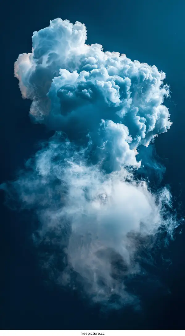 Blue and white cloud explosion on a dark blue background
