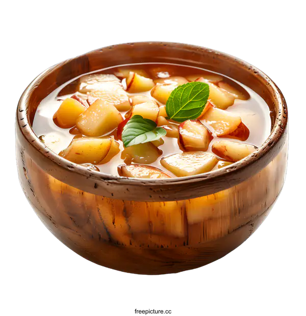 [Transparent Background PNG]Peach soup in a wooden bowl