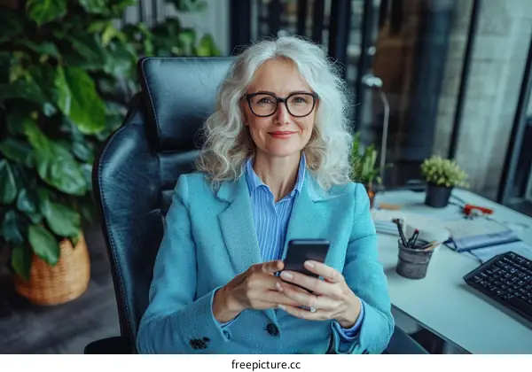 Business Woman Using Smartphone in Office Environment