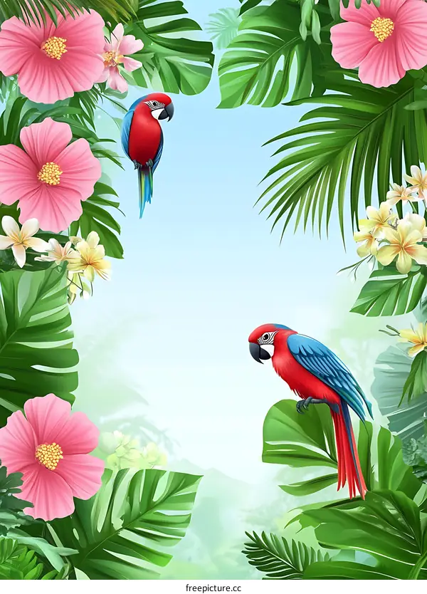 Tropical Leaves and Parrot Illustration