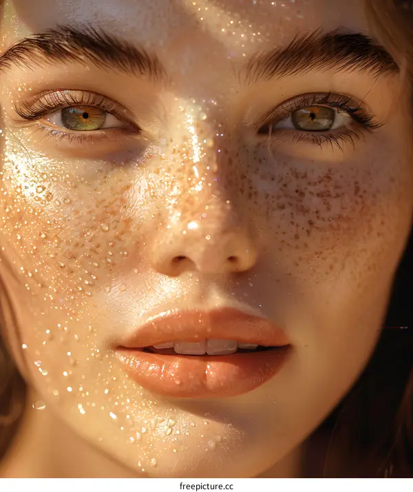 Golden Hour Glow: A Close-Up of Freckled Beauty