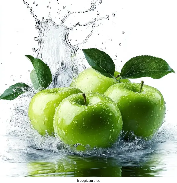 Fresh Green Apples Splashing in Water