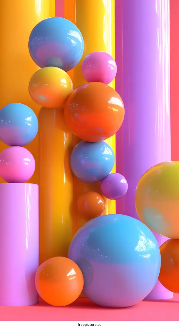 Abstract Colorful Balls and Cylinders Background