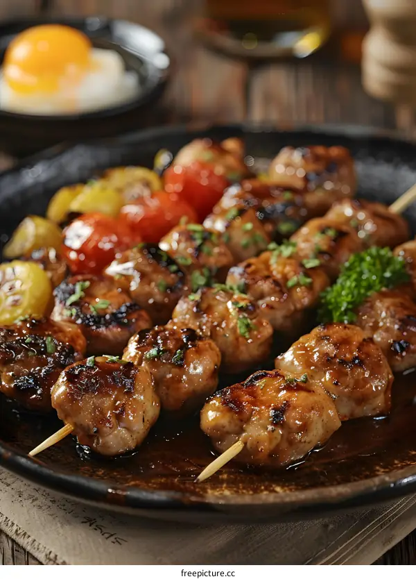 meatballs with vegetables on a skewer