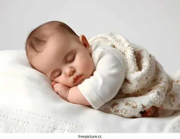 Sleeping Baby on White Blanket