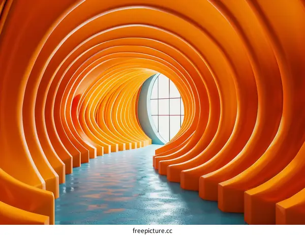 Abstract Orange Tunnel with Blue Water Floor