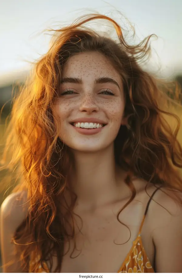 Portrait of a Woman with Red Hair and Freckles