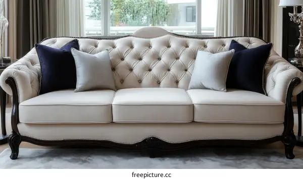 Classic Cream Sofa with Decorative Pillows
