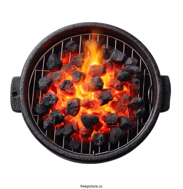 [Transparent Background PNG]Burning Charcoal Grill on White Background