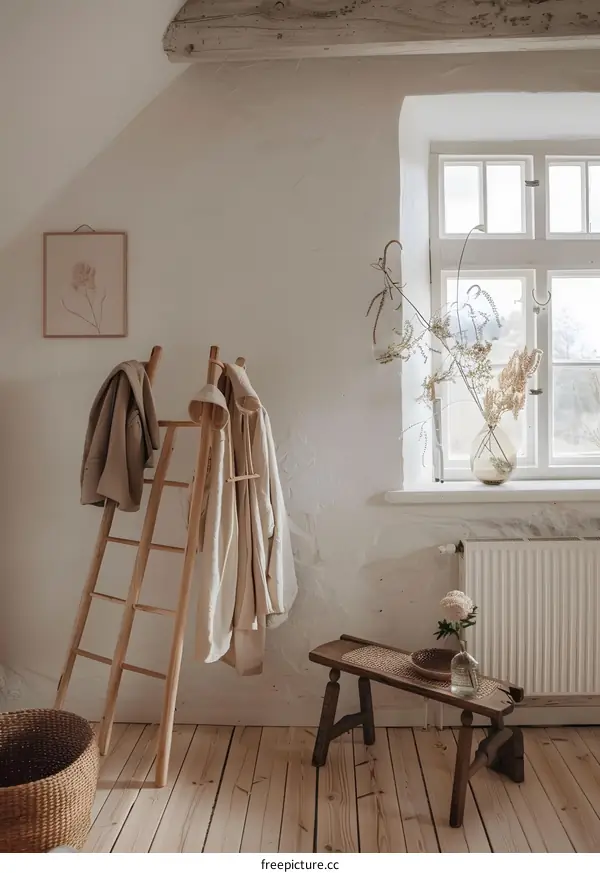 Rustic Interior Design with Wooden Ladder and Bench