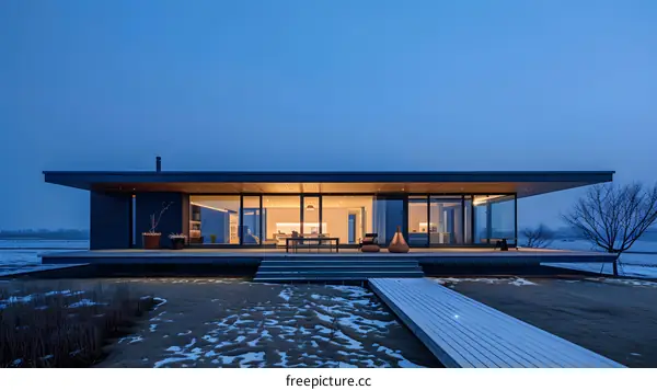 Modern House Design with Large Windows and Deck