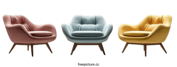[Transparent Background PNG]Modern Armchairs Set with Pastel Colors