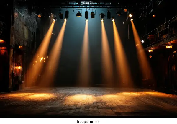 Empty Stage with Spotlights in a Vintage Theatre