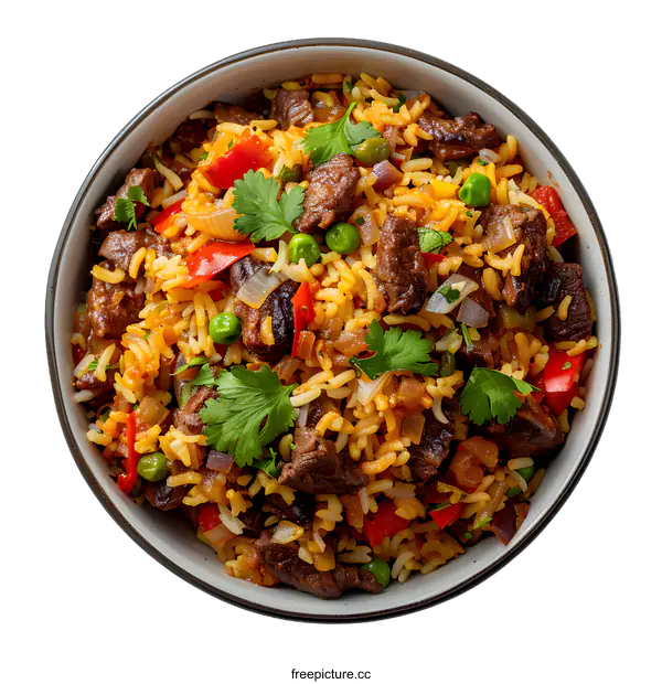 [Transparent Background PNG]Fried rice with beef and vegetables