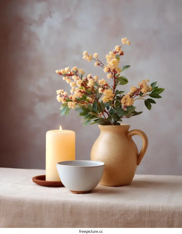 Elegant Still Life with Candles and Flowers