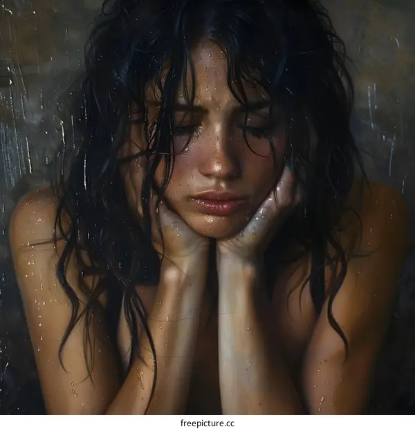 Portrait of a Young Woman with Dark Hair and Freckles