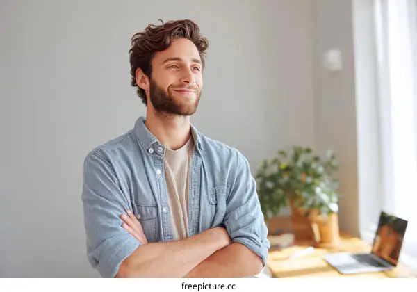 Confident Caucasian Man Posing Indoors