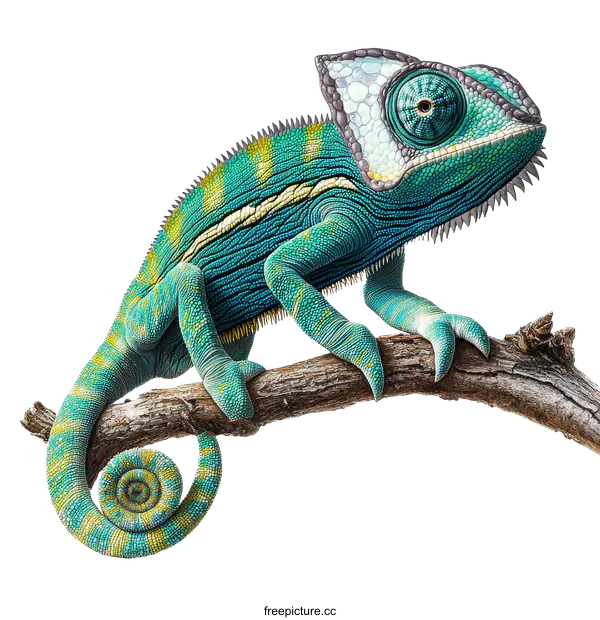 [Transparent Background PNG]Detailed Illustration of a Chameleon on a Branch