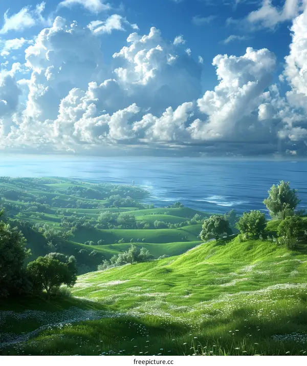 A Lush Green Landscape with a Scenic Ocean View