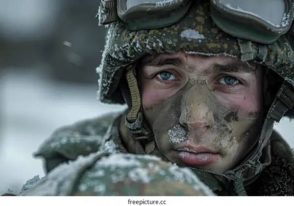 Portrait of a soldier in winter camouflage