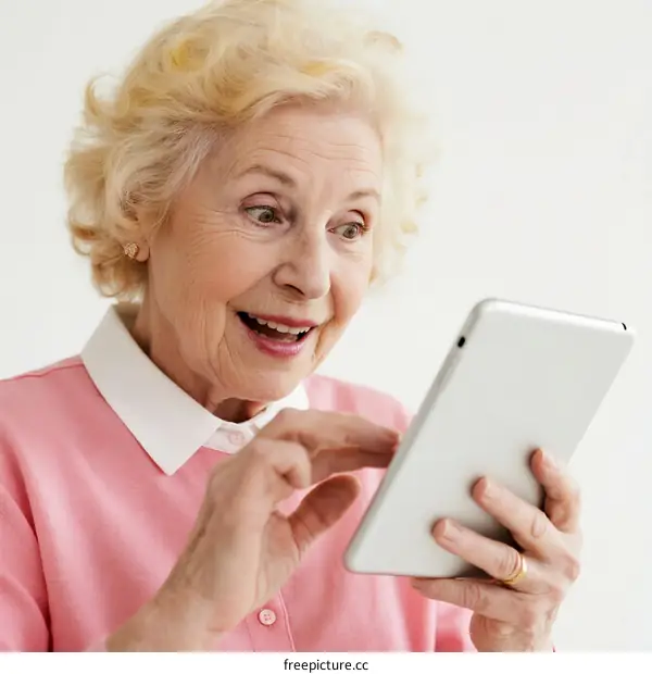 Elderly woman using a digital tablet for communication