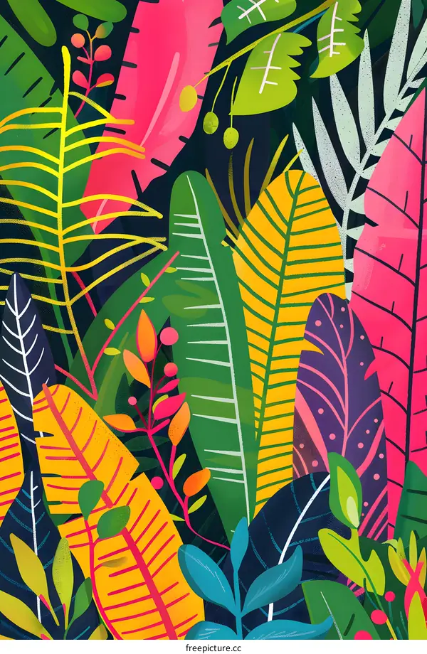 Colorful Tropical Leaves Pattern Illustration