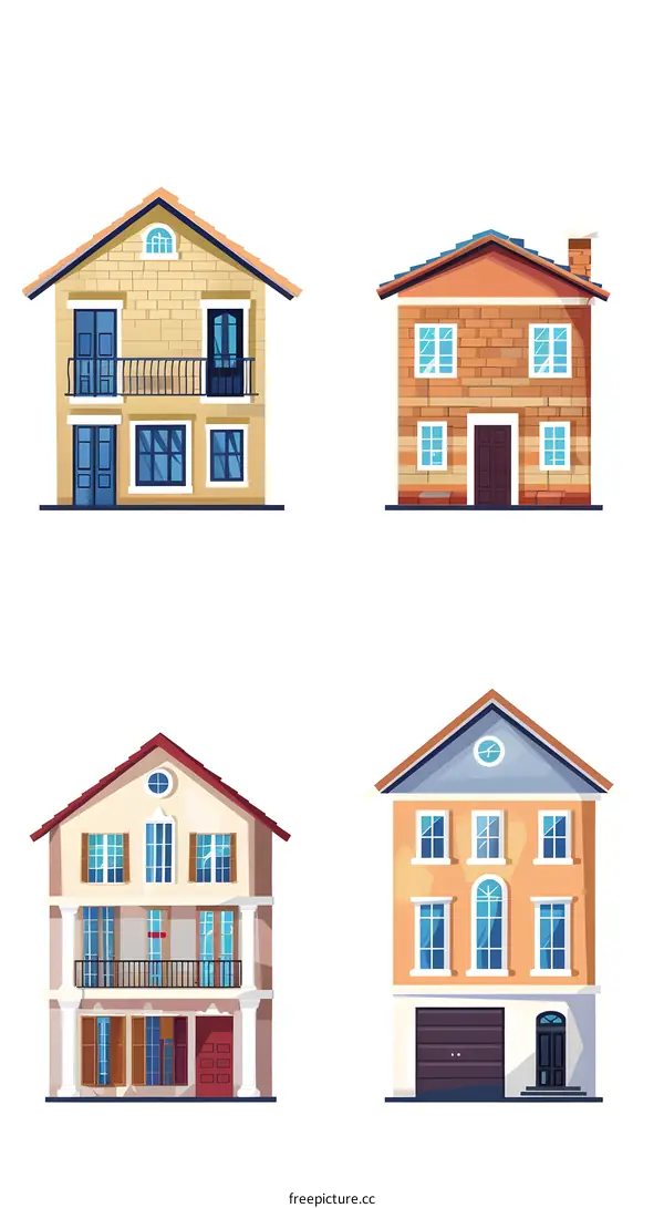 Set of 4 Different Illustration of Houses