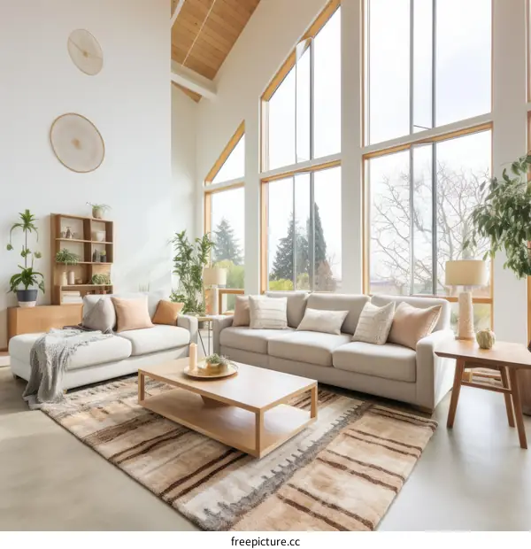 Spacious Living Room with Large Windows and Plush Sofa