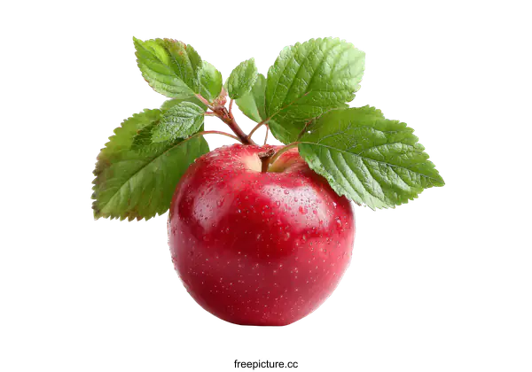 [Transparent Background PNG]Fresh Red Apple with Leaves