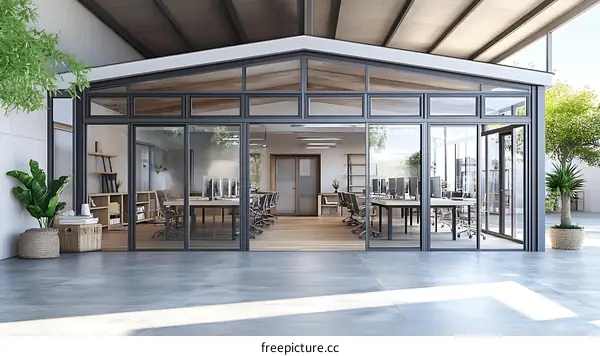 Modern Open-Plan Office Space with Glass Walls