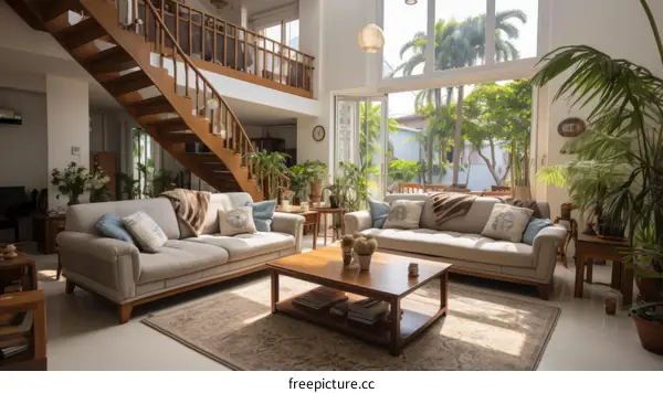 Bright and Airy Living Room With Tropical Plants