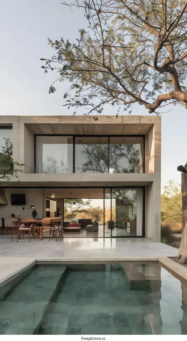 Modern Concrete House with Swimming Pool and Minimalist Design