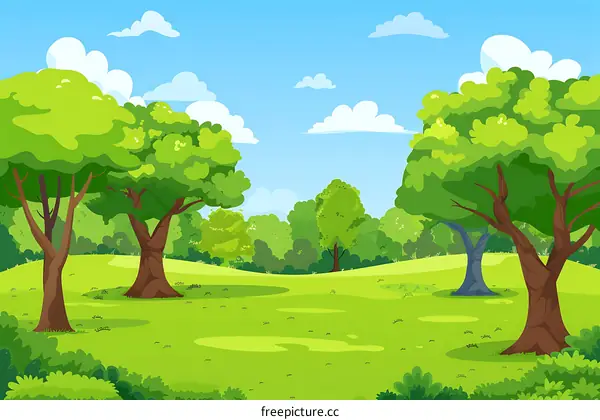 Summer Green Landscape with Trees and Blue Sky