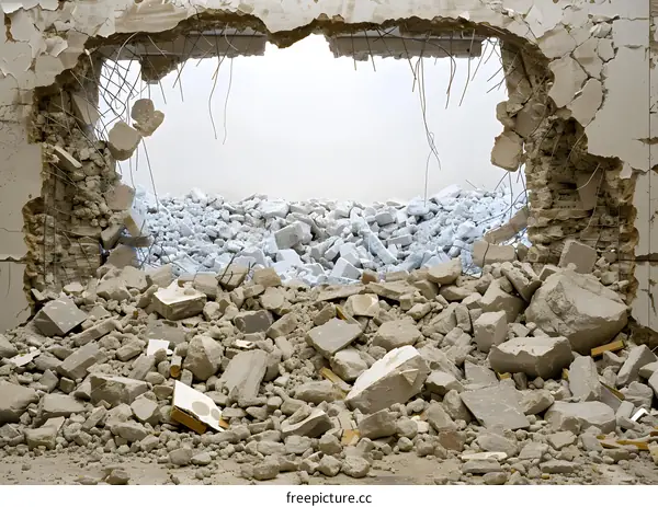 Broken Wall With Pile Of Debris