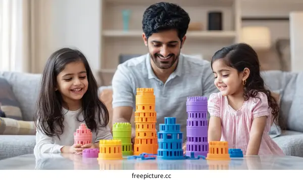 Father and Daughter Building Towers