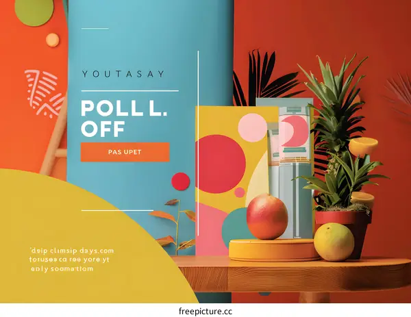 Colorful Still Life with Fruit and Plants on Table