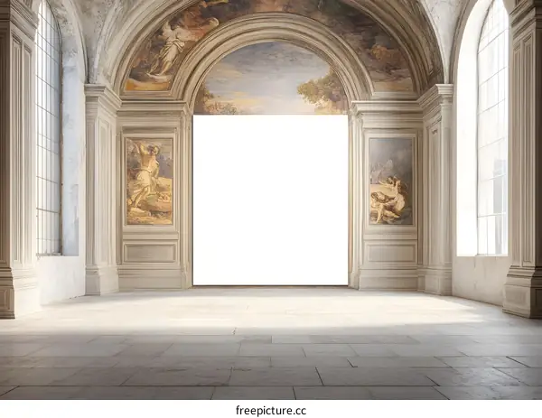 Empty Room with White Wall and Fresco Decorations