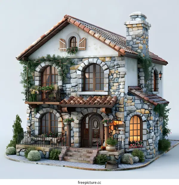 A beautiful stone house with a garden