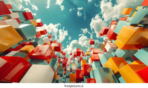 Colorful 3D Cubes Floating in the Sky
