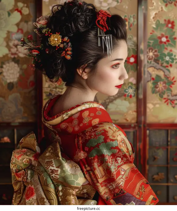 Portrait of a Japanese woman in traditional kimono
