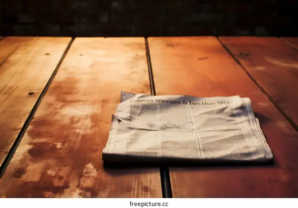 Old Newspaper on a Wooden Table