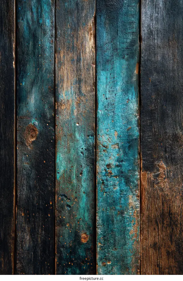 Aged Wooden Plank Background with Teal Paint
