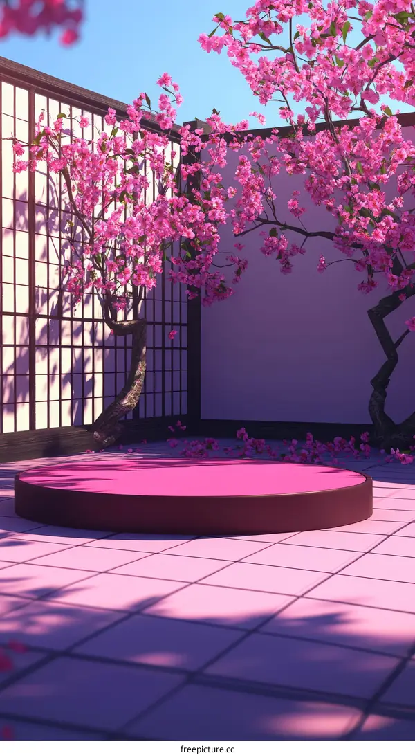 Pink Cherry Blossom Garden Display Podium