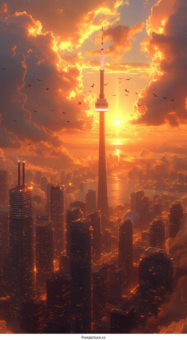 A beautiful sunset over the city of Toronto